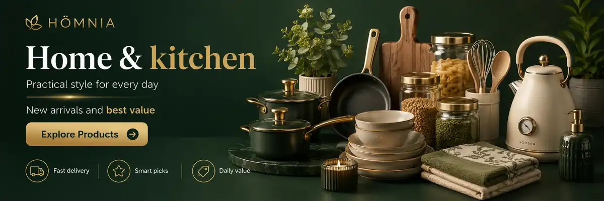 HÖMNIA home and kitchen collection with cookware, tableware and kitchen accessories.