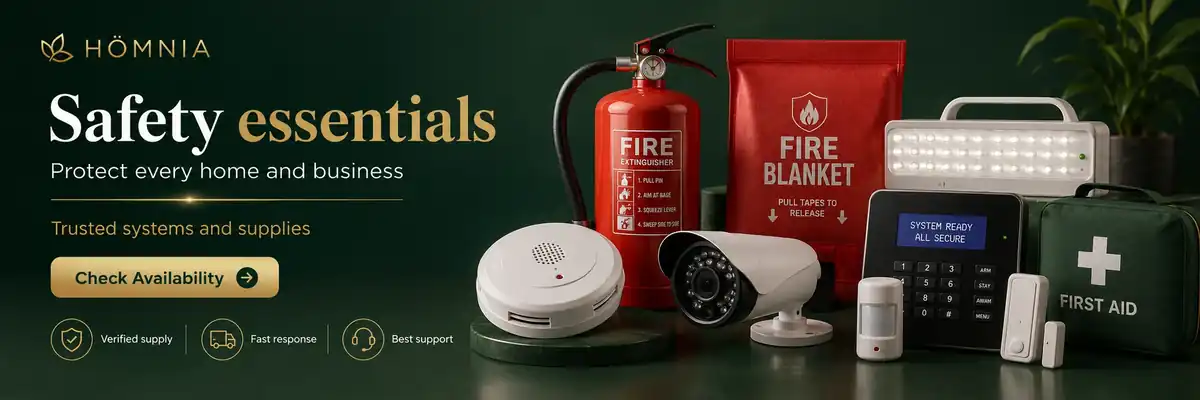 HÖMNIA safety essentials with fire, emergency and security equipment.