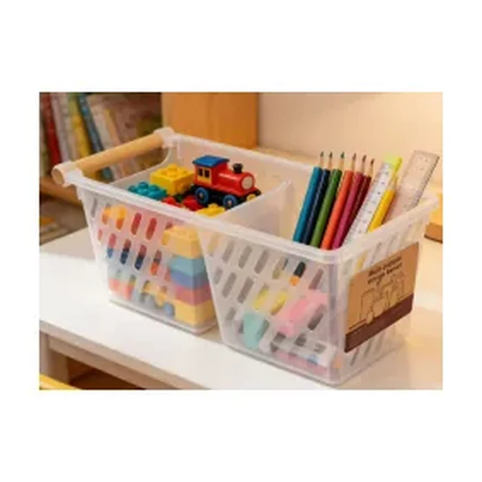 Compartment Storage Basket with Wooden Handle — Model 276A