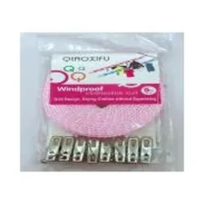 Windproof Clothesline with Stainless-Steel Coloured Clips — 5 m