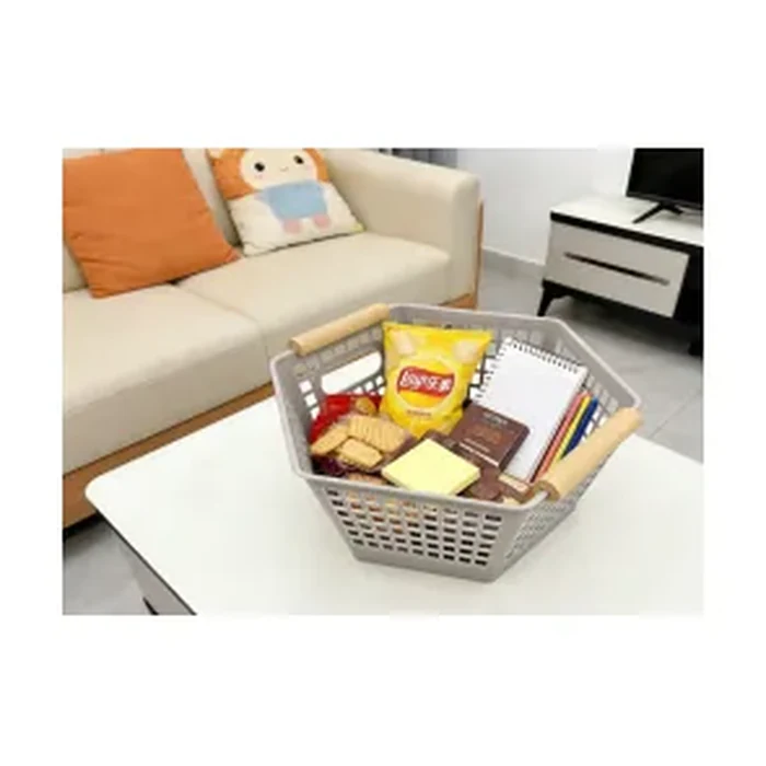 Solid-Colour Storage Basket with Wooden Handle — Model GH58220