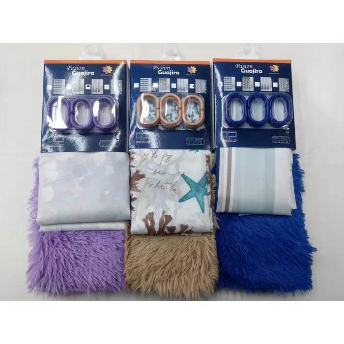 Long-Pile Bath Mat & Shower Curtain Set — 180 × 180 cm / 40 × 60 cm